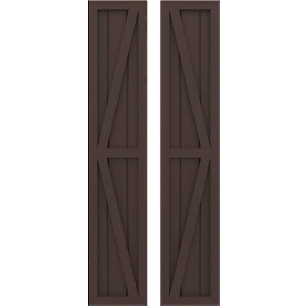 Ekena Millwork Americraft 3-Board Wood 2 Equal Panel Frmd Board-n-Batten Shutters w/Dbl Z-Bar, ARW102BF311X66TBH, PR ARW102BF311X66TBH - main